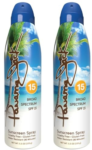 Panama Jack Continuous Spray Sunscreen - SPF 15, Broad Spectrum UVA/UVB Protection, PABA, Paraben, Gluten & Cruelty Free, Water Resistant (80 Minutes), 5.5 OZ (Pack of 2)