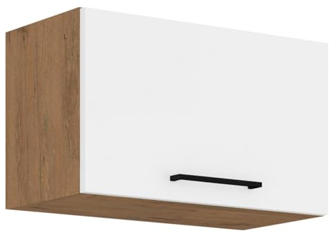 Mirjan24 Küchenschränke Woodline Unterschrank Hängeschrank Spülenunterschrank Herdumbauschrank Eckunterschrank Küchenzeile (Eiche Lancelot/Weiß Hochglanz, Hängeschrank (flach) 60 GU-36 1F)