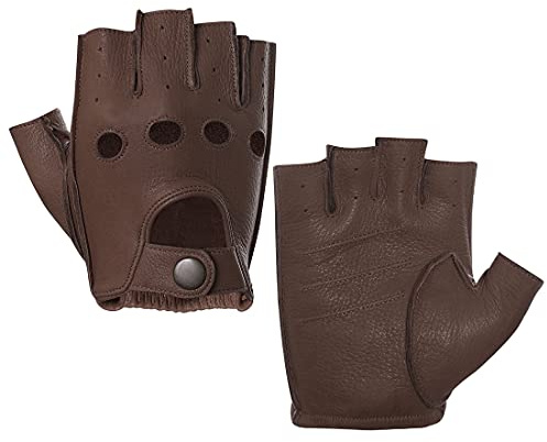 Harssidanzar herr fingerlösa läderhandskar hjortläder ofodrade halvfinger GM005A, Sadel (hjortläder), S