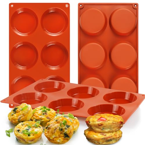 Palksky Silikon-Backform mit 6 Mulden, für Whoopie / Kuchen, antihaftbeschichtet, 7.6 cm, runde Muffinform, Mini-Törtchenform, für Eier, Wolke, Brot, Brötchen, englische Muffins, Sandwiches, 3 Stück