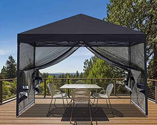 MASTERCANOPY Pop-Up Setup Outdoor Canopy with Netting Screen Walls (8x8, Black)