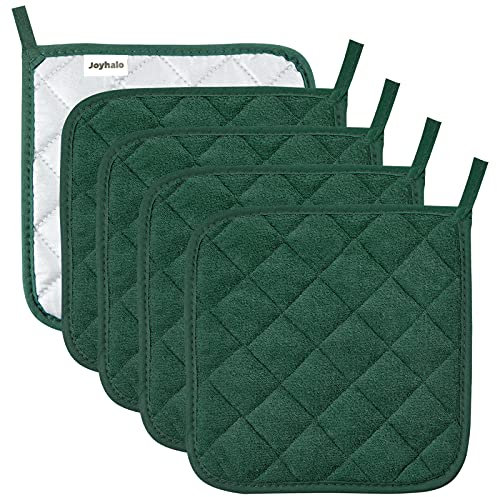 Pot Holders Buffalo Plaid Cotton Heat Resistant Potholder, Pot Holder, Hot Pads, Trivet for Cooking and Baking (5, Dark Green)