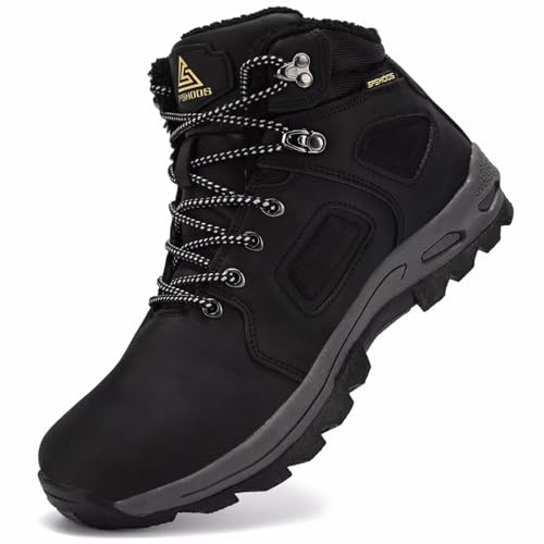 CYKYGGO Bottes Hiver Hommes Bottines de Neige Imperméable Cuir Boots | Chaudes Trekking Chaussures Antidérapant Outdoor Chaussure Hiver Confortable Bottes de Randonnée