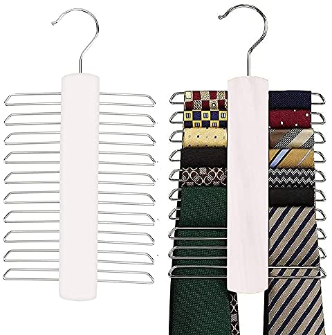 2 Stück Krawattenhalter Holzm, Krawattenbügel, 20 Krawatten Aufbewahren, Gürtelhalter Und Krawattenhalter, Krawattenbügel Aus Holzfür Gürtel, Krawatten, Schals, Im Kleiderschrank, Weiß