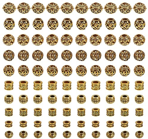 NBEADS 100 Stück 10 Stile Legierung Europäische Perlen, Antike Goldene Große Lochperlen Tibetischen Stil Perlen Metall Zwischenperlen Für Armband Schmuckherstellung, Loch: 4-5.5 mm