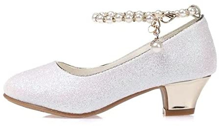 La Señorita Zapatos de Novia Zapatos Comunión Zapatos festivos Blanco con Perlas Zapatos de Tacón para Niña, Blanco, 33 EU