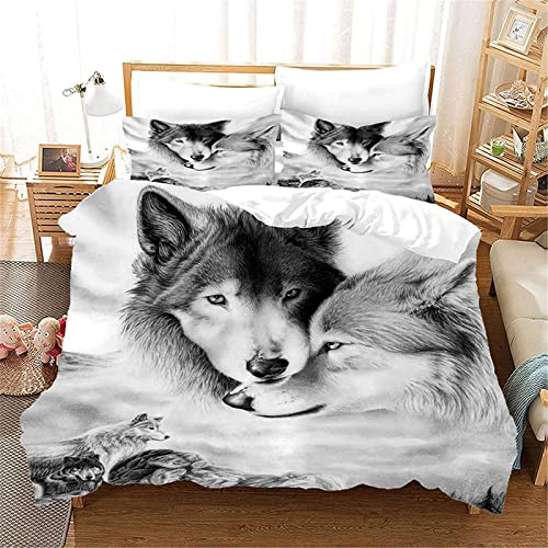 CXYXHW Bettwäsche-Set Wolf 3D Tier Serie Print Musterdesign mit Reißverschluss,Motiv Wolf dreiteiliger Bettbezug Set Microfaser (A, 135x200cm)