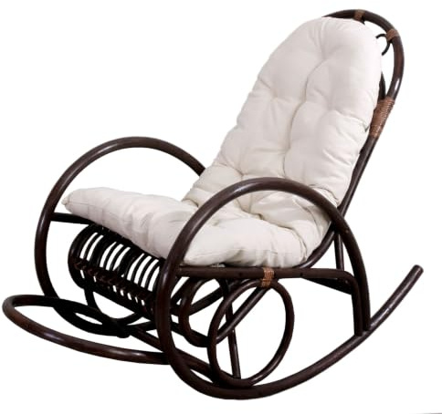 Mendler Schaukelstuhl HWC-C40AM - Auflage weiß | Schwingsessel, Rattansessel, braun