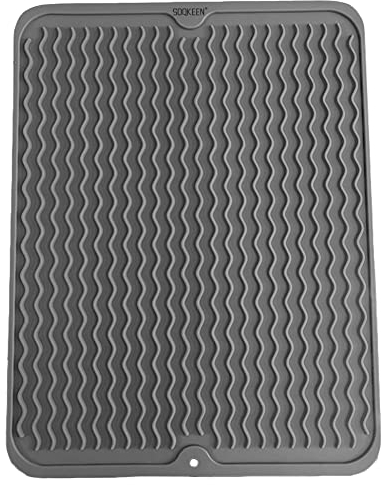 SOQKEEN Tappetino scolapiatti silicone, Tappetino cucina antiscivolo, resistente al calore, Sottopentola silicone (Grigio, 30x40cm)