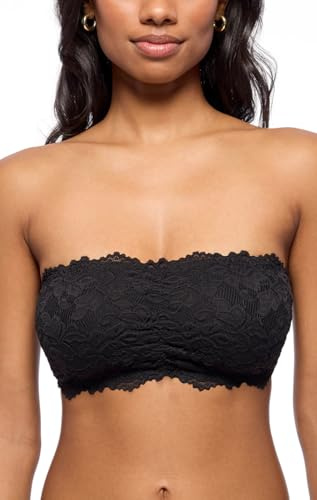 Jenny Jen Women's Amber Bandeau Bra with Adjustable Straps, Unpadded & Unlined Wireless Tube Top Bralette, Everyday Lingerie (XX-Large, Jet Black)