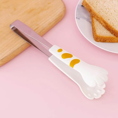 Pinces de cuisine, Cute Cat claw shape pinces de service pinces roses pinces en acier inoxydable petites pinces à salade pinces à chat pinces à pain pinces à barbecue pinces à nourriture(S-Blanc)