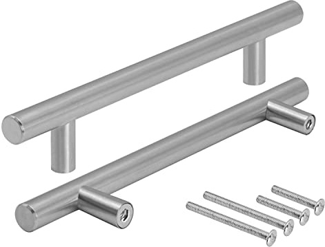Stahlia 5 Stück Möbelgriffe echt Edelstahl gebürstet Lochabstand 128mm Ø 12mm Schrankgriffe Wohnzimmer Möbel Bad Möbel Küchengriffe Schränke Schubladengriffe Relinggriff Inkl. Schrauben