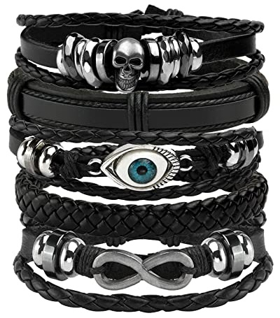 Eigso 5 Pcs Teschio Punk Bracciali In Pelle Per Uomini Donne Malocchio Bracciale Vintage Set Per Uomo Donna