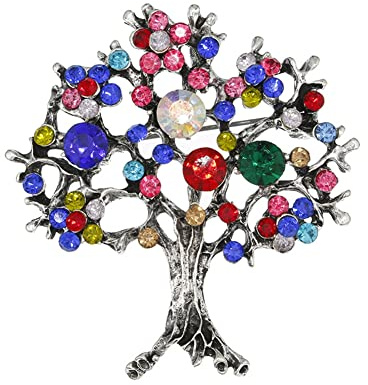 Yurosiay Lebensbaum Brosche Damen Bunt Strass Brosche Baumförmigen Anstecknadel Strass Vintage Brosche Kristall Braut Brosche Frauen Kragen Schmuck für Schals Tücher Kleider Taschen Gold