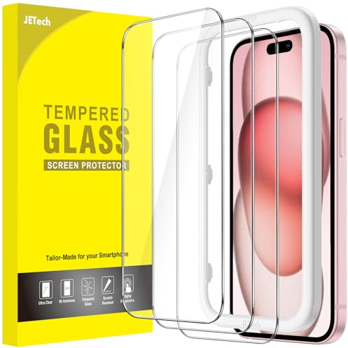 JETech Screen Protector for iPhone 15 6.1-Inch, Tempered Glass Film with Easy Installation Tool, Case-Friendly, HD Clear, 3-Pack