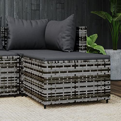 CIADAZ Gartenhocker mit Kissen, Balkon Möbel, Balkon Lounge Klein, Outdoor Lounge, Balkonmöbel, Outdoor Hocker, Sitzbank Balkon, Gartenmöbel, Grau Poly Rattan