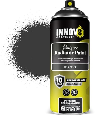 DESIGNER RADIATOR SPRAY PAINT - 1 x 400 ml - SATIN FINISH - NO PRIMER OR TOP COAT - PROFESSIONAL STANDARD - FAST DRY - Radiators, Hot Water Pipes, Tanks, Enamel & Metal - up to 100°C - BALI BLACK