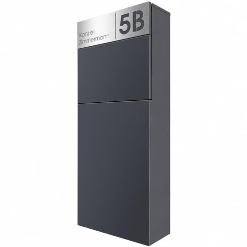 Standbriefkasten anthrazit freistehend inkl. Personalisierung MOCAVI SBox 315 Postkasten groß XXL rostfrei hochwertig Postbox mit V4A-Edelstahl graviert rostfrei hochwertig RAL 7016