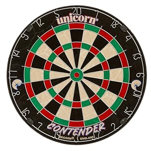 Unicorn Easy Score Dartboard Darts Board | Contender Fun Learning Beginner Trainer | 2 x Bigger Trebles & Doubles | Competition Quality Sisal Bristle Board | Round Wire Spider
