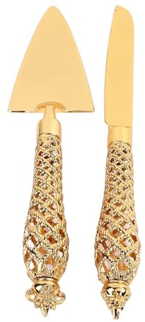 Set Palette per Torta con Coltello e Paletta in Finitura Oro Elegante, Utensili per Tagliare e Servire Dolci, Ideale per Feste Matrimoni e Occasioni