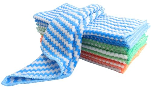 Roellgs Pack of 12 11.8 Super Absorbent Microfibre Anti-Sticky Grease Thickened Dish Cloths Wipe Dry Dish Wipes Kitchen Laundry Cleaning Cloths