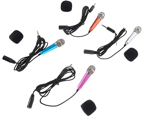 Toyvian Portable Mini Microphones Metal Dynamic Vocal Microphones for Recording and Singing 4pcs Compatible with Laptop and Mobile Devices, Comfortable for Boys and Girls to Hold