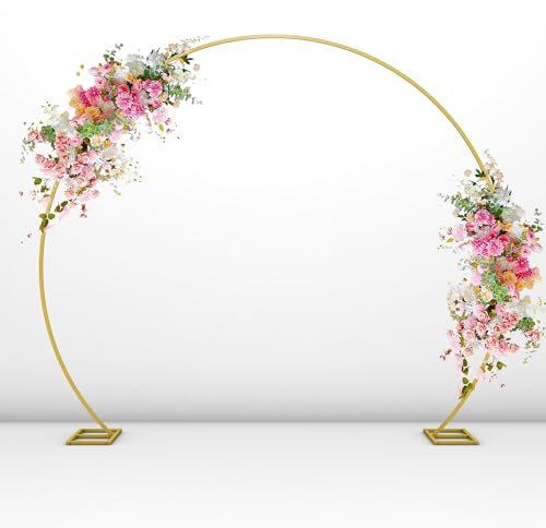 Fiita 7.2x8.5 FT Gold Round Backdrop Stand Circle Balloon Arch Frame Large Metal Wedding Arch for Anniversary Birthday Party Valentine Ceremony Wedding Decorations Thickened Square Tubes