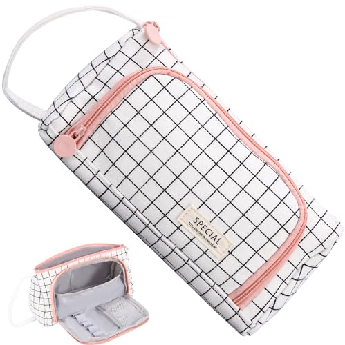 Federmäppchen mit Fächer Große,Federmäppchen Pencil case mit grossem Fassungsvermögen Mäppchen Schreibwarenbeutel Bleistift Beutel für Middle School College Studentin Mädchen Geschenk -kariert