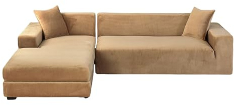 GUYIRT Couch Überwurf L Form Kratzfest Katzen, L Förmiger Sofabezug, Sofa Überzug Ecksofa Samt, Sofabezug Ecksofa L Form Stretch, Waschbar (Camel Farbe,3+3 Sitzer)