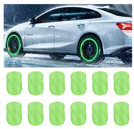 Adunsiaoto 12 Pezzi Valvole Luminosi Auto, Tappi Valvola Pneumatici Auto Fluorescente, Tappi Di Valvola Luminosi Dell'automobile, Universale Tappo Di Fluorescente Universale Della Gomma(Verde)