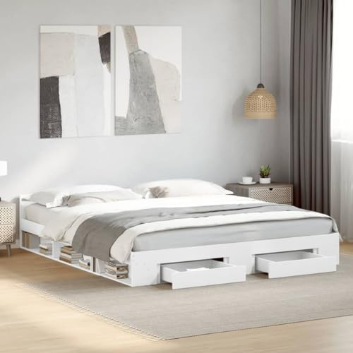 Faroom Bett mit Stauraum 200x200 cm Einzelbett mit Schubkästen Holzbett Stauraumbett Kinderbett Jugendzimmer Kojenbett Erwachsenenbett mit Kopfteil, Lattenrost Weiß