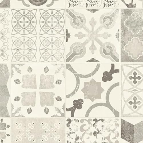 Sol Lino - Carreaux de Ciment - Noir - Rouleau de 2m x 3.00m
