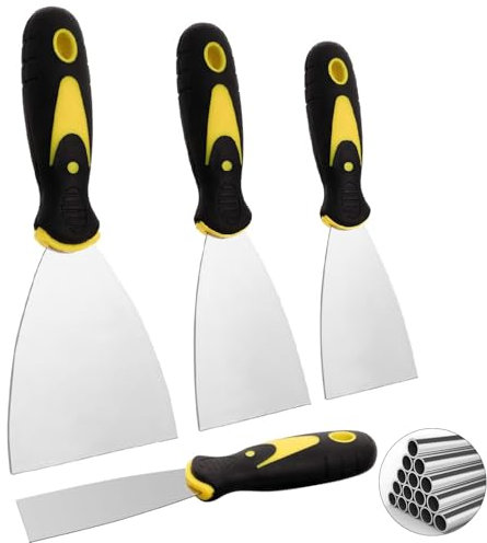 Wallpaper Scraper, 4 Pcs Stainless Steel Putty Knives Paint Scraper Tools with Plastic Handle, Filling Knife Set for Walls (1.5, 3, 4, 5Inches)