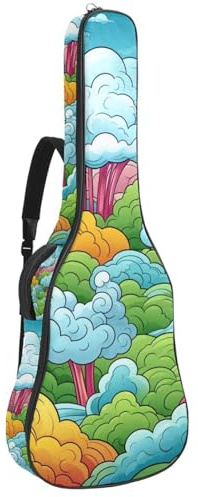 Schöne Tasche für Akustikgitarre, wasserdichte Gigbag mit mehreren Taschen, Schutzschicht und Zubehörfach, bunte Wolken, mehrfarbig, 42.9x16.9x4.7 in, Gitarrentasche