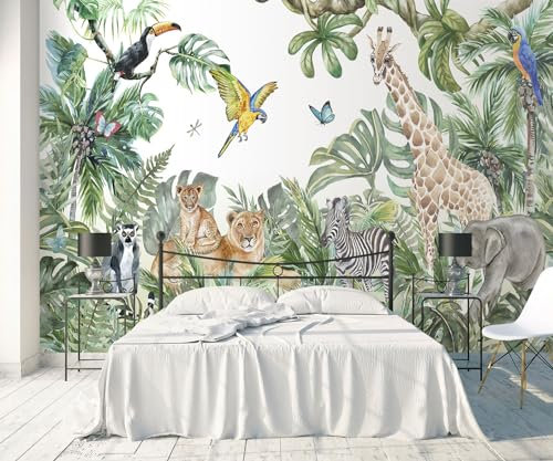 songqians Papier Peint Panoramique Animaux de la jungle perroquet Papier Peint 3D Tapisserie Murale Décoration Chambre Salon -S003-350cmx250cm