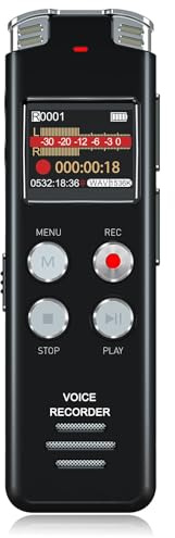 EVISTR Grabadora de Voz Digital 128GB - grabadoro de audio con control de voz y reducción de ruido - grabador dual MIC recargable para conferencias y reuniones