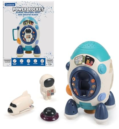Lexibook, Power Rocket, Fusée éducative bilingue FRANÇAIS/Anglais avec Projections d'étoiles, Activités ludiques pour Apprendre des notions spatiales, Les Formes, la Musique et Les Couleurs, ROCKETi1