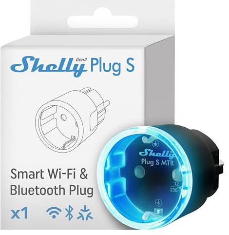 Shelly Plug S Gen3 Schwarz - WLAN Smarte Steckdose, Leistungsmessung, 12A, 2500W, Zeitschaltuhr, Matter-Zertifiziert Stecker, Smart Home, Heizung & Kühlung, Alexa & Google, Kein Hub Erforderlich