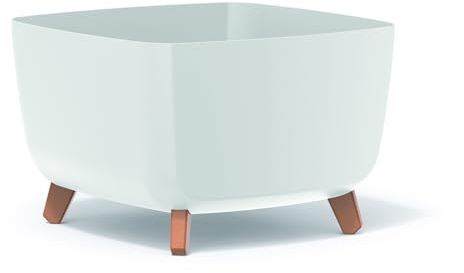 Tymar Blumentopf ecking mit Füßen Übertopf mit Beinen Blumenkübel außen innen (Weiß; 39x39 cm)