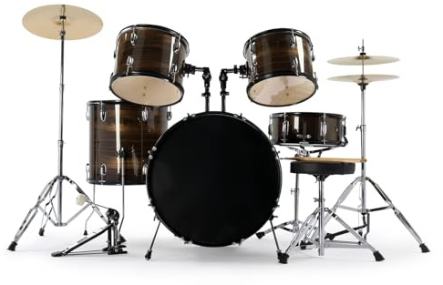 GODECOR 22 Inch Complete Adult Drum Set, 5-Piece Beginner Drums Kit with Cymbal Stands, Hi-hat Stand, Sticks, Drum Pedal, Stool & Floor Tom (Wood Color)