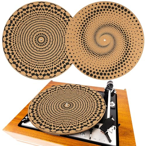 Briwooody 2 Pcs Cork Turntable Mat/3mm Thick for Better Sound Support on 11.8 Inches Vinyl LP Record Player Turntable Slipmat Psychedelic Geometric for Vinyl Record (Dots)