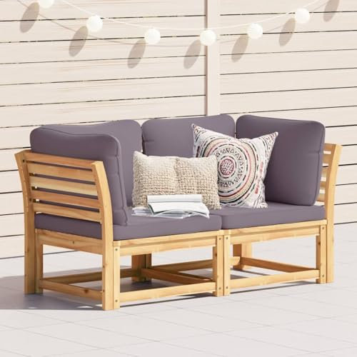 Homgoday Gartensofa mit Kissen 2-Sitzer Gartenlounge, Terrassensofa, Gartenmöbel Sitzgruppe Couch Sofagarnitur Loungemöbel Balkonmöbel Massivholz Akazie