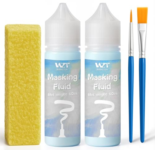 WAN2TLK Masking Fluid for Watercolor Painting - 120ml Blue with a Paintbrush and Eraser - Art Masking Fluid Pen Watercolor Medium Art Supplies for Artists
