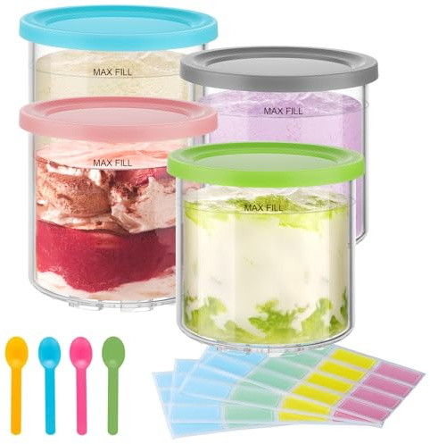 Cosmeria Accesorios para Ninja Creami NC299 NC300, 4 recipientes sin BPA Aptos para lavavajillas con Tapas, duraderos para máquina de Helados con compresor