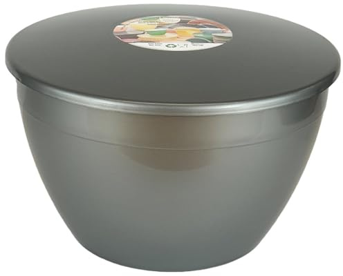 Just Pudding Basins 4 Pint Large Bowl with Lid for Steaming and Mixing Durable Plastic Dishwasher Safe Colour Silver