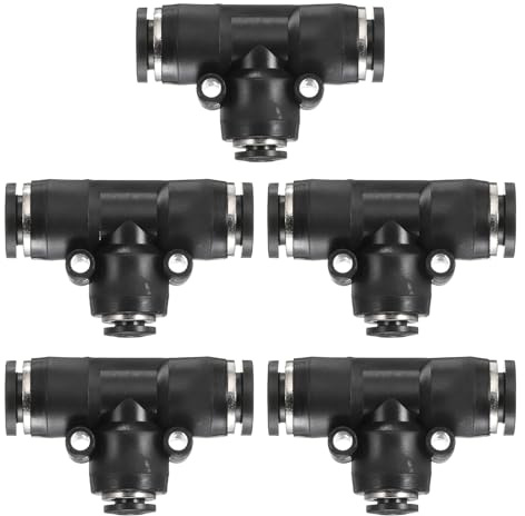 QUARKZMAN 5 Piezas De Racores De Conexión Rápida 5/16 Pulgada Tubo OD X 5/32 Pulgada OD Racores De Manguera De Plástico En T Kit De 3 Vías Por Empuje PE5/16-5/32 Negro