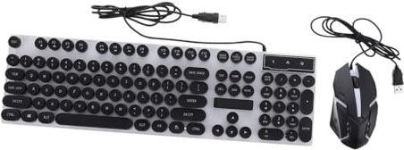 DOITOOL Combinaison Clavier-Souris Rétro Punk Noir 104 Touches Abs, Structure Suspendue et Roue de Défilement 3D Antidérapante pour Gamer