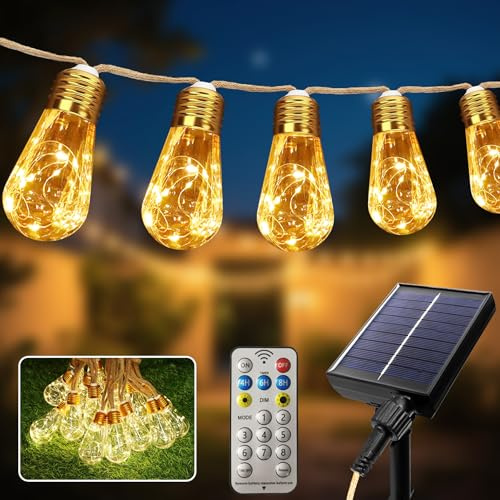 Aogled Led Solar Lichterkette Aussen, 8M LED Solar Kristall Kugeln Outdoor Solarlichterkette mit Fernbedienung für Garten, Terrasse, Balkon, Hochzeit