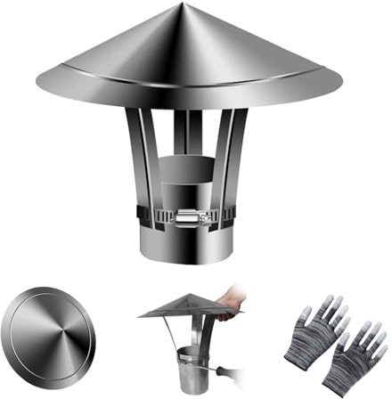 Roof Rain Chimney Caps Fireplace Chimney Cap 304 Stainless Steel Chimney Cover Stove Pipe Exhaust Cover Adjustable Clamp Roof Cap For Outside Flue(ID 60mm)