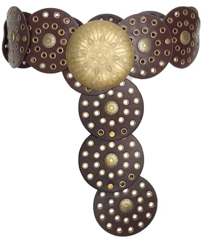 VOSSOT Western Gürtel Damen Leder Aushöhlen Runde Scheibengürtel Vintage Cowgirl Cowboy Gürtel Verstellbare Boho Belt Westerngürtel Hüftgürtel Breit für Kleid, Jeans, Party, Alltag